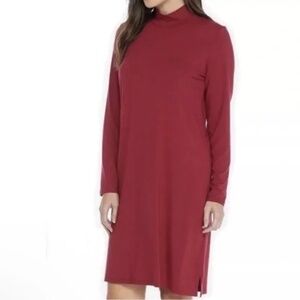 Eileen Fisher Mock Neck Dress Long Sleeve Jersey Hibiscus Red Size Medium